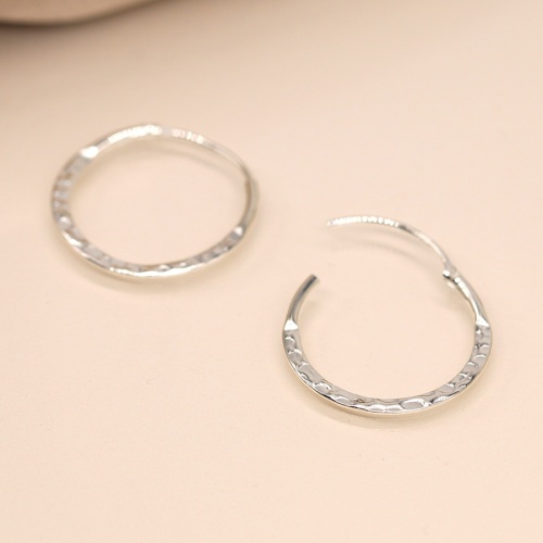 Sterling Silver Flat Hammered Hoop Earrings by Peace of Mind